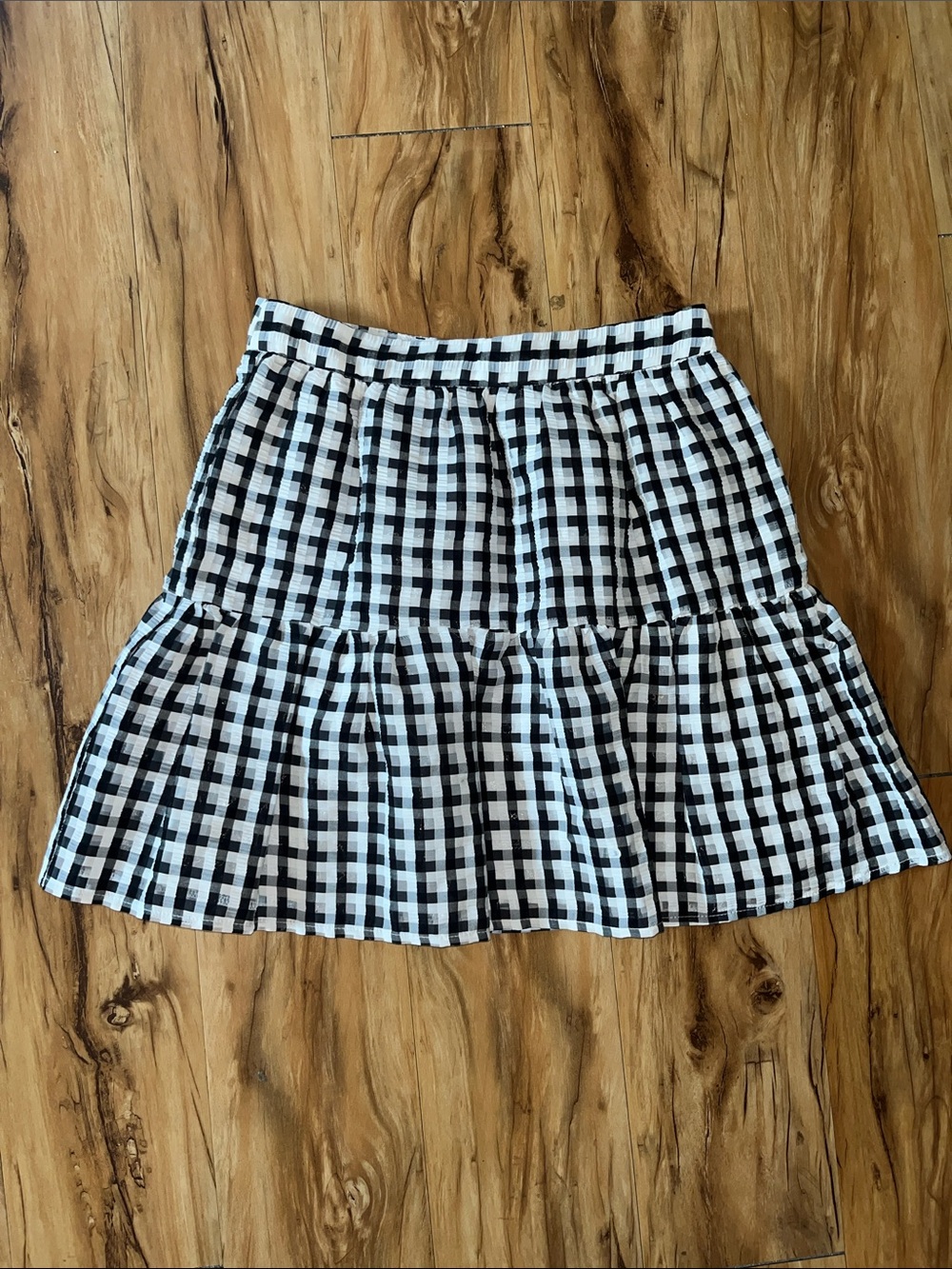 Topshop Black & White Gingham Tiered Mini Skirt